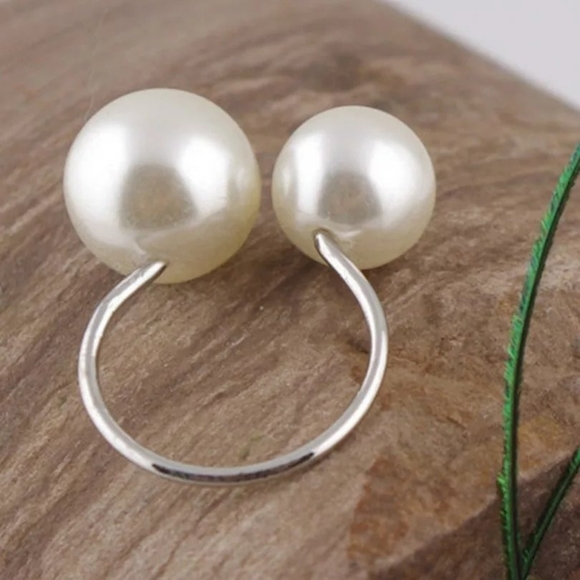 3 ring set Silver & Gold Faux Pearl Adjustable Rings - Picture 4 of 6